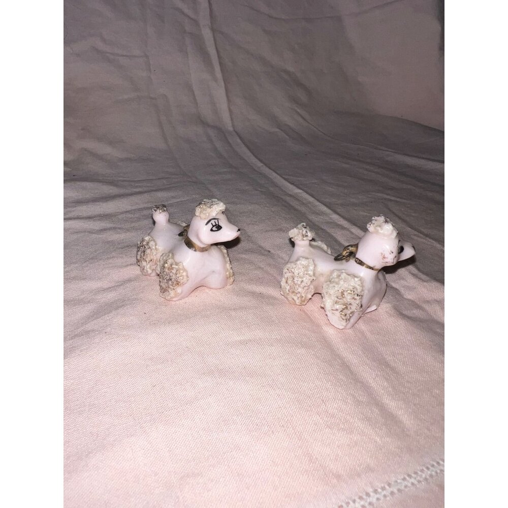 Vintage Ceramic Pink Spaghetti Poodle Figurines With Chains Collectible Mid Cent - Picture 2 of 10